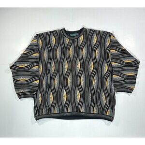 Vintage 90s Tundra Canada Sweater Black Gray Gold Coogi Style Cosby Size XXL